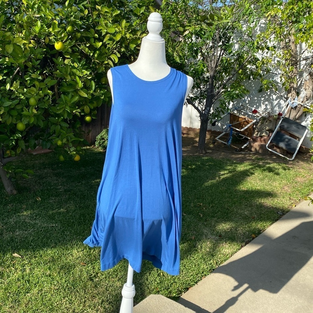 RVCA BRIGHT BLUE TANK A LINE SHIFT MINI SUMMER DRESS w/ Pockets Size M E…